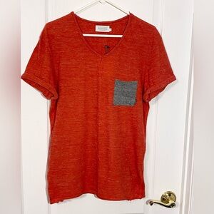 Eleven Paris Rabico Speckled Red & Gray V Neck Pocket Tee Men’s Large